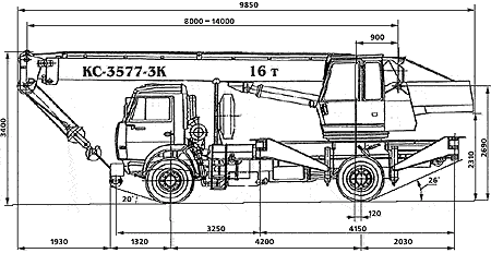 Размерный чертеж автокрана КС-3577-3К